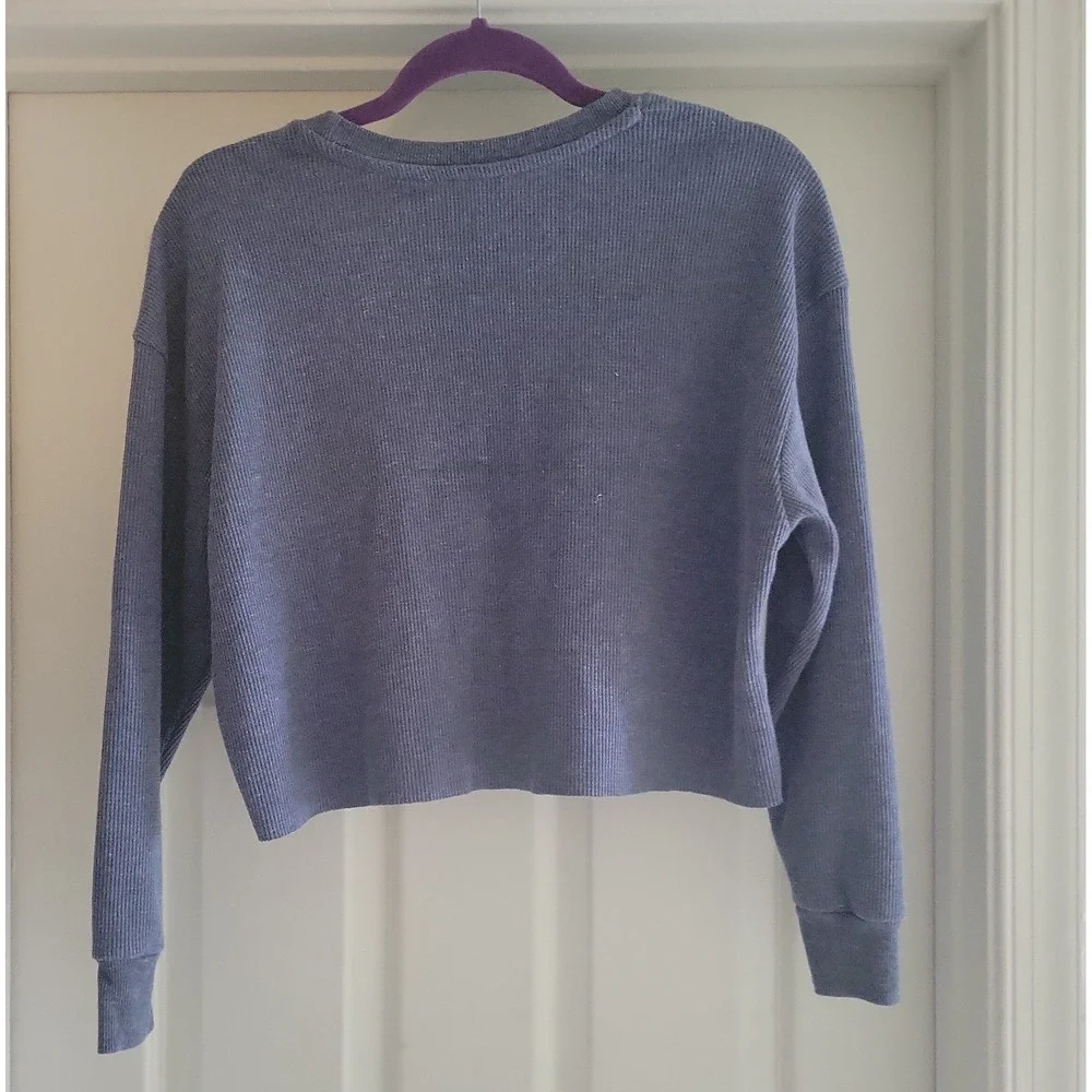 Pink Rose Kids Blue New York Graphic Thermal Waffle Knit Cropped Top Small